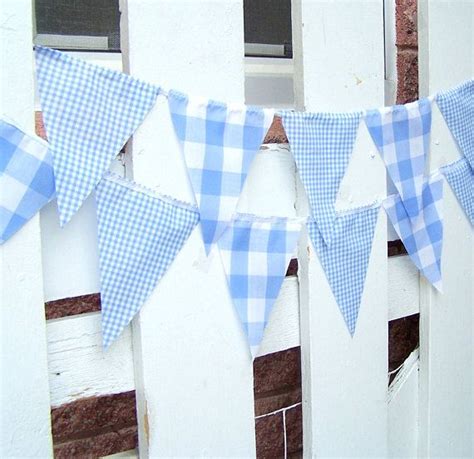 Blue Gingham Party Banner Bunting Pennant Flags Vintage Style