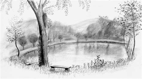 The Lake By Sadreams On Deviantart In Landscape Pencil Drawings Landscape Drawings