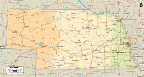 Physical Map Of Nebraska Ezilon Maps