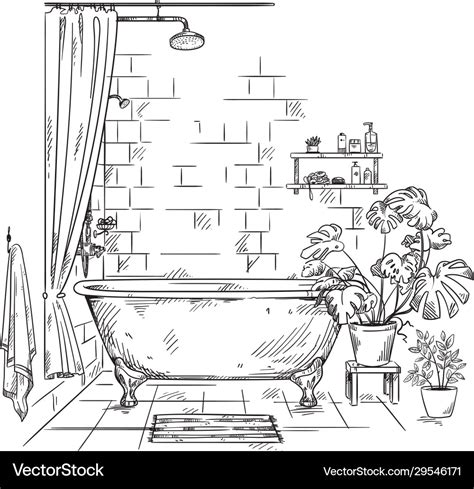 Interior A Bathroom Sketch Royalty Free Vector Image