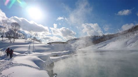 Snow Surrounded Onsen Hokkaido Japan [oc] [3840x2160] Nature Natural Landmarks