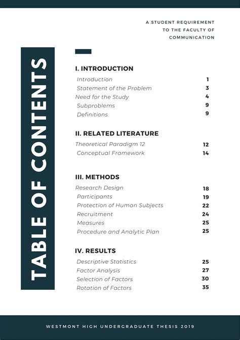Blank Table Of Contents Template