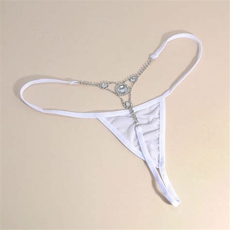 Rhinestone G String Thong With Mesh Triangle Waist Etsy