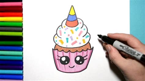 how to draw a cute cupcake unicorn easy kawaii style youtube