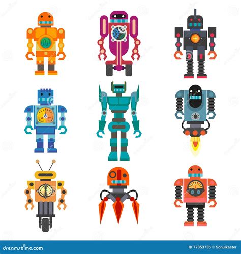 Set Of Cartoon Robots Stock Vector Illustration Of Electric 77853736