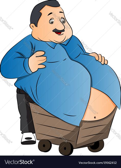 An Obese Man With Stomach On Wheelcart Royalty Free Vector
