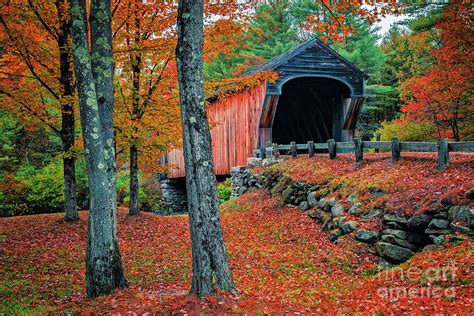Corbin Covered Bridge Newport New Hampshire Fall 3 Photograph By Edward