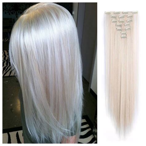 Silver Lady Platinum Blonde Clip In Hair Extensions 24 Double Weft