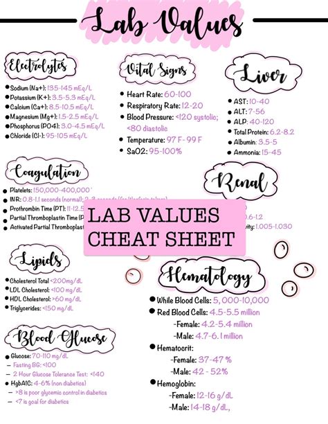 Lab Values Cheat Sheet Nursing Notes Nclex Review Mark Etsy México