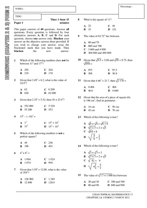 Click here to review your answer to this exercise. Mathematics Form 2 Kssm Exercise