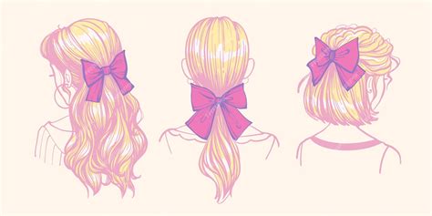 Premium Vector Hairstyles With Bows And Ribbons Cute Trendy Womens Hairstyles With Hair
