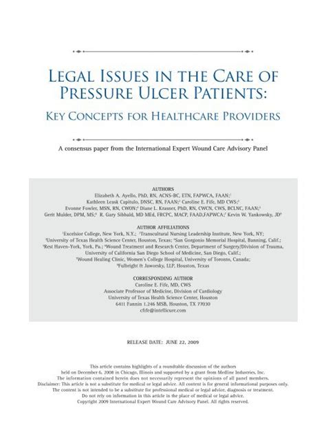 Legal Issues In The Care Of Pressure Ulcer Patients Medline