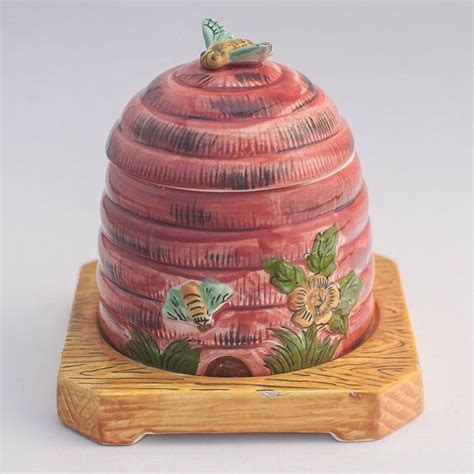 Antique Pink Ceramic Beehive Honey Pot Honey Pot Bee Decor Honey Jar