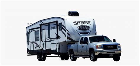 Gmc Truck Pulling A Fifth Wheel Camper Trailer Pick Up Con Roulotte Hd Png Download
