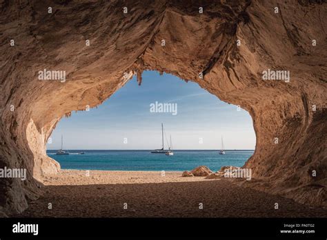 Inside A Cave At Cala Luna Beach On The Italian Island Of Sardinia