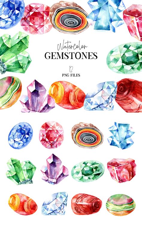 Watercolor Gemstones Clipart Boho Clipart Watercolor Etsy Clip Art