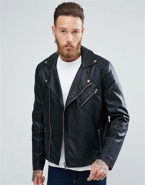Asos Faux Leather Biker Jacket In Black Black Asos Leather Jacket Faux Leather Biker Jacket