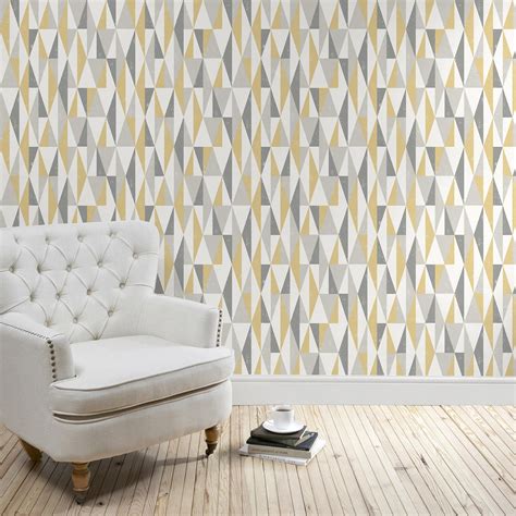 Triangle Ochre Wallpaper Living Room Grey Living Room Decor Yellow