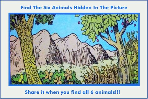 Picture Riddle Find The Six Animals Hidden In The Image Animal Hide