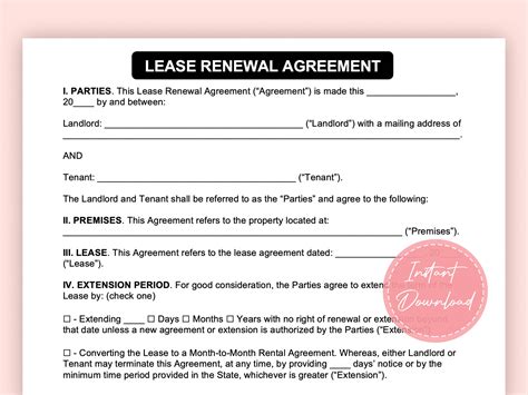Lease Renewal Agreement Lease Extension Contract Editable Microsoft