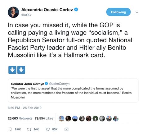 This just couldn't be a review of dumb democrat tweets without aoc, the queen of the dipshits. AOC Accuses Sen. John Cornyn of Praising Mussolini In What ...