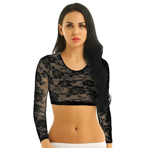 women ladies dance crop tops sheer mesh see through t shirt open bust blouse tee ebay