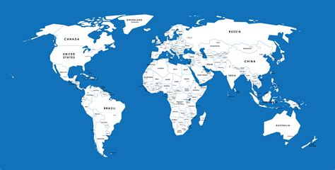 Blue Vector World Map Complete With All Countries And Capital Cities