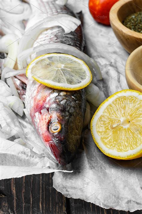 Raw Fish And Ingredients Stock Photo Containing Pelengas And Raw High