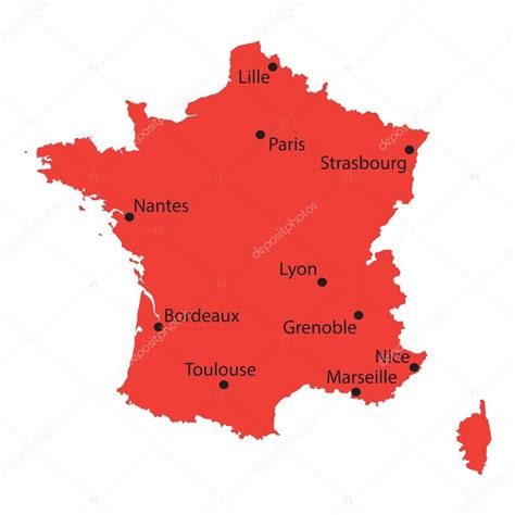 Carte des régions françaises d'aujourd'hui. Carte rouge de la France avec indication des plus grandes villes image vectorielle par chrupka ...