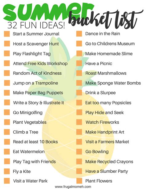 Printable Summer Bucket List With 32 Fun Ideas For Kids Frugal Mom Eh