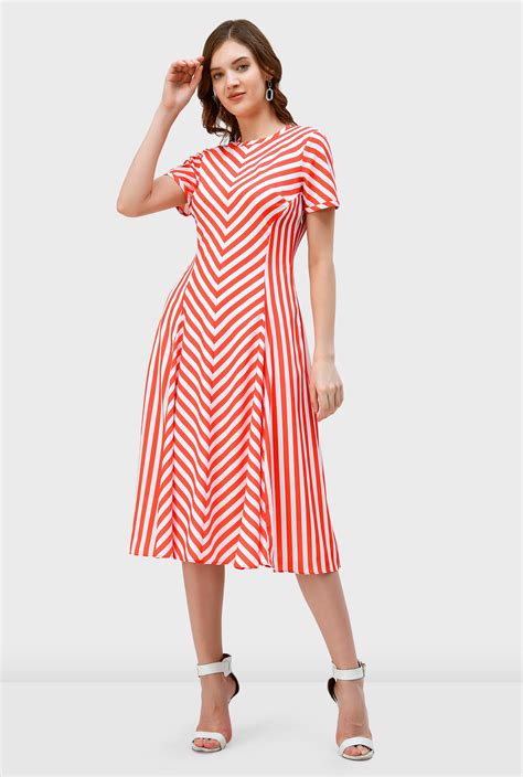 Shop Chevron Stripe Print Crepe A Line Dress Eshakti
