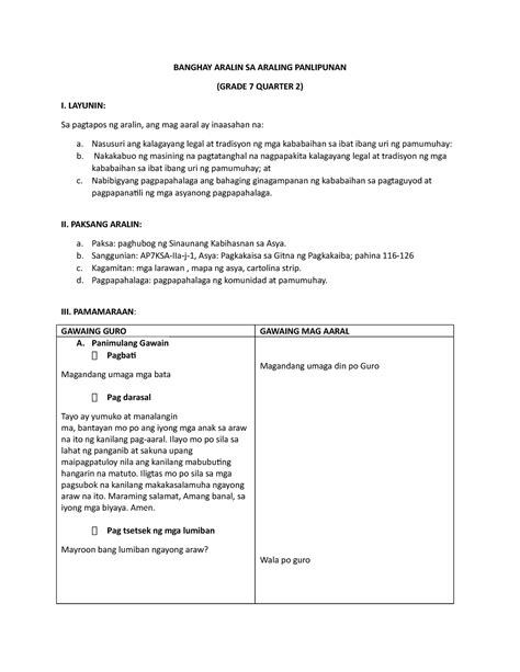 Araling Panlipunan Detailed Lesson Plan Examples Lesson Plans The