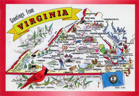 Large Tourist Illustrated Map Of The State Of Virginia