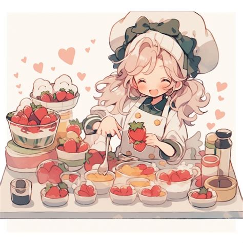 Premium Photo Anime Girl Preparing A Meal With Strawberries And Sauce