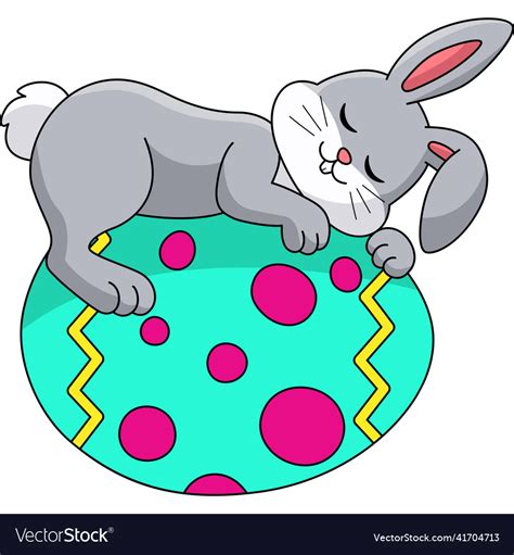 Rabbit Sleeping On Easter Egg Cartoon Royalty Free Vector