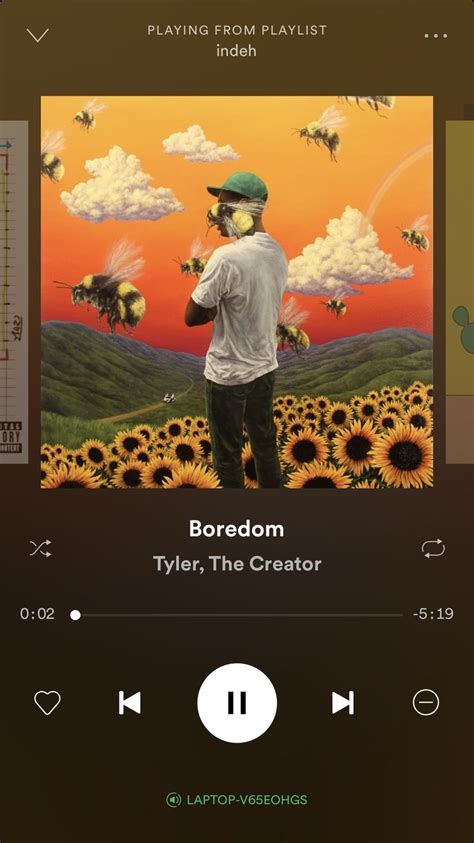 Boredom Tyler The Creator Spotify Music Spotify Screenshot Music