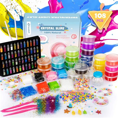 Fansteck Slime Kit 24 Colours 108 Pcs Accessory Crystal Fluffy Clay