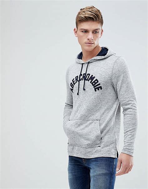abercrombie and fitch large flock logo hoodie in phantom gray asos
