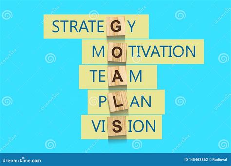 Goals Words Written On A Wooden Block Blue Background Business