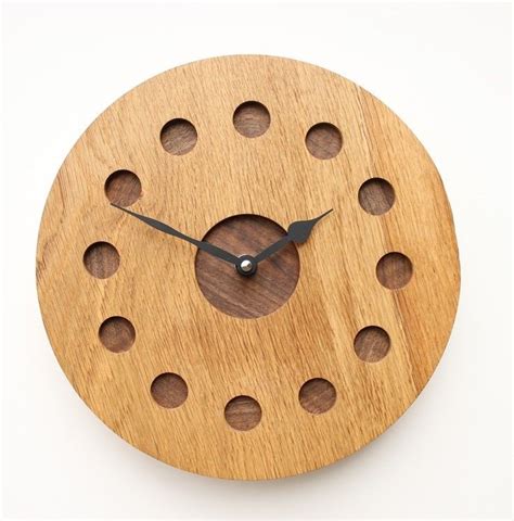 Round English Oak Wall Clock With Inlaid Walnut Wall Clock Clock Wooden Wall Clock
