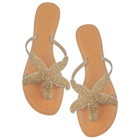 Aspiga Gold Starfish Beaded Natural Leather Sandals Indigo Blue Trading