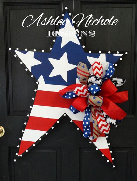 4th Of July Patriotic Star Wooden Door Hanger Door Decoration By