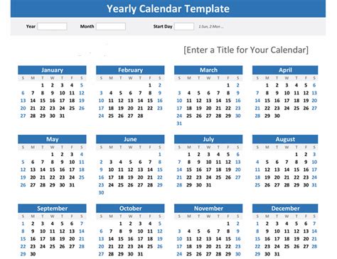 Any Year At A Glance Calendar Landscape