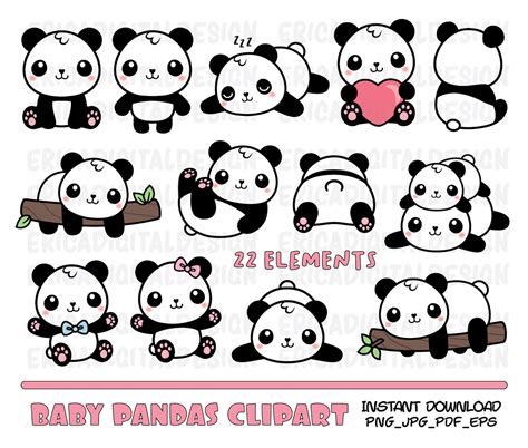Panda Clipart Cute Baby Panda Bear Kawaii Pandas Funny Animal Etsy