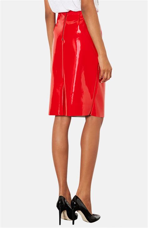 Topshop Vinyl Pencil Skirt In Red Lyst