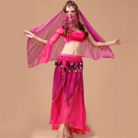 2017 New Sexy Belly Dance Costume Set 5pcs Topskirtbeltheadwearveil Bollywoodindian Dance