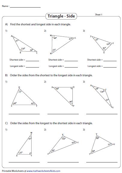 Images for mathworksheets4kids answer keys. Ordering the sides of a triangle | Triangle worksheet ...