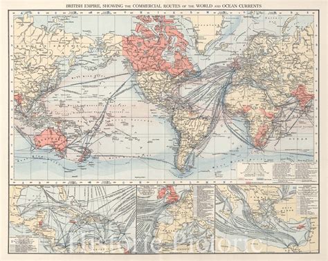Historic Map British Empire Showing The Commercial Routes Of The