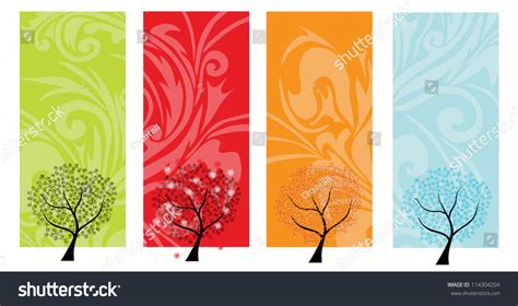 Four Seasons Banners With Abstract Trees Stock Vector Illustration
