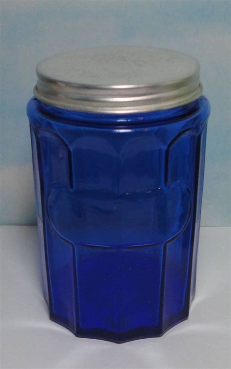 Vintage Cobalt Blue Glass Lidded Jar Canister Etsy Jar Lids Blue Glass Blue Glassware